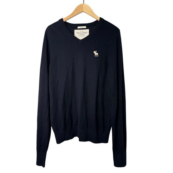 Abercrombie & Fitch Mens Sweater XL V Neck Long Sleeve Black Casual VTG preppy - Picture 1 of 5